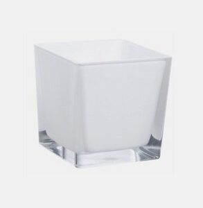 Vase verre carré cube blanc 14 cm